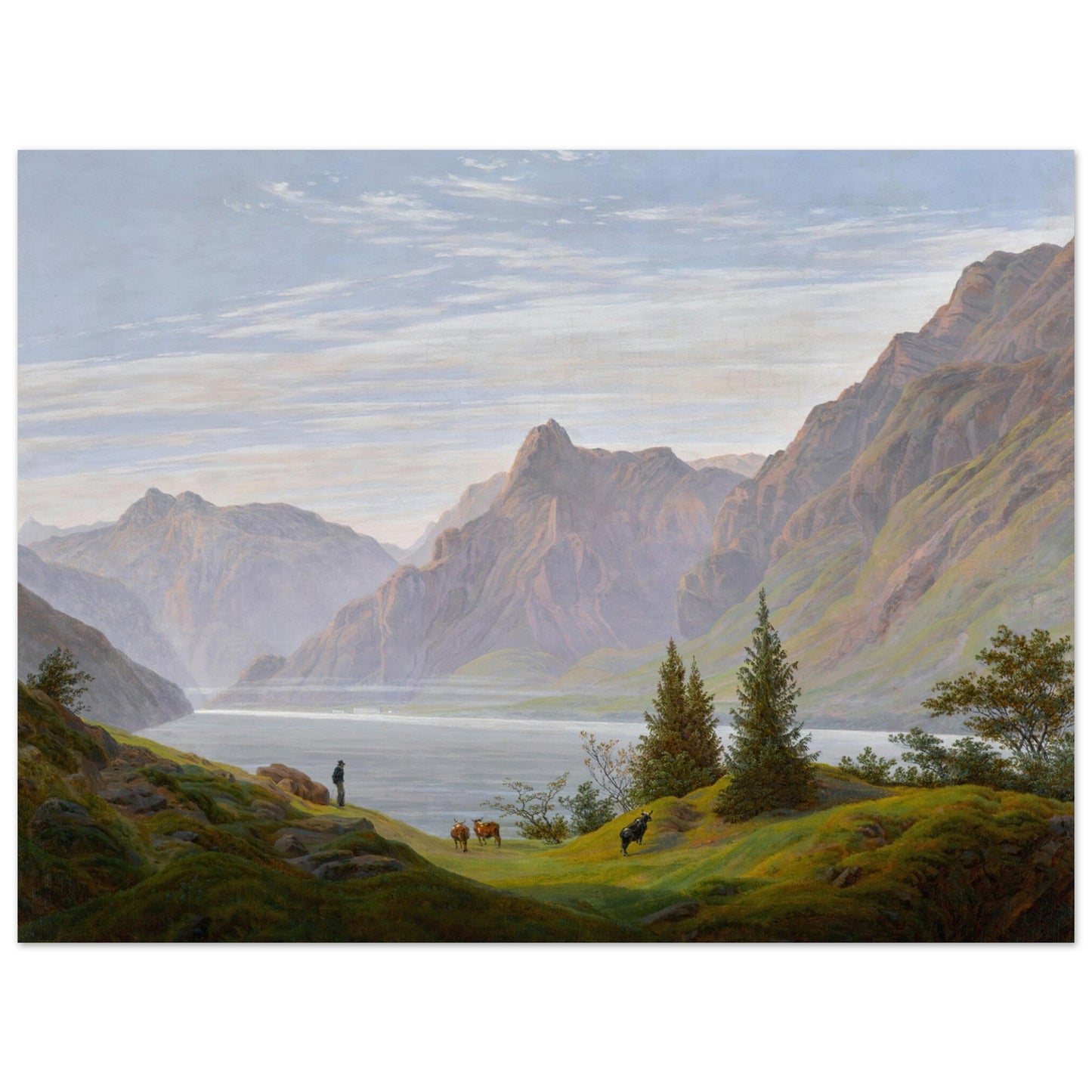 landscape with mountain lake, morning by Caspar David Friedrich - Print Material - Master's Gaze