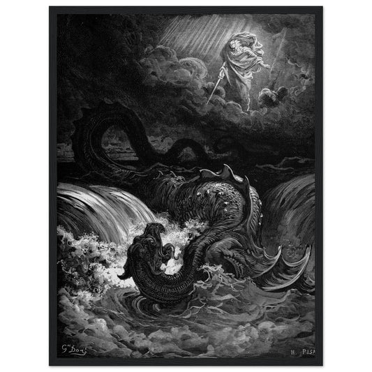 Engraving of the biblical Destruction of Leviathan by Gustave Doré, available as fine art print, canvas, and framed wall art for gothic and religious decor