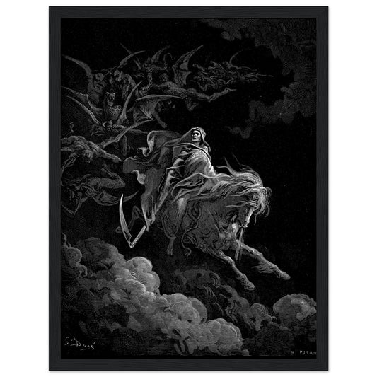 Detailed illustration of “The Vision of Death” by Gustave Doré, available as fine art print, framed poster, canvas, and framed canvas for gothic decor